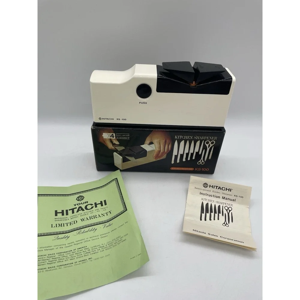 VTG Hitachi KS-100 Cordless Knife Sharpener‎ White Battery Operated Japan Tested